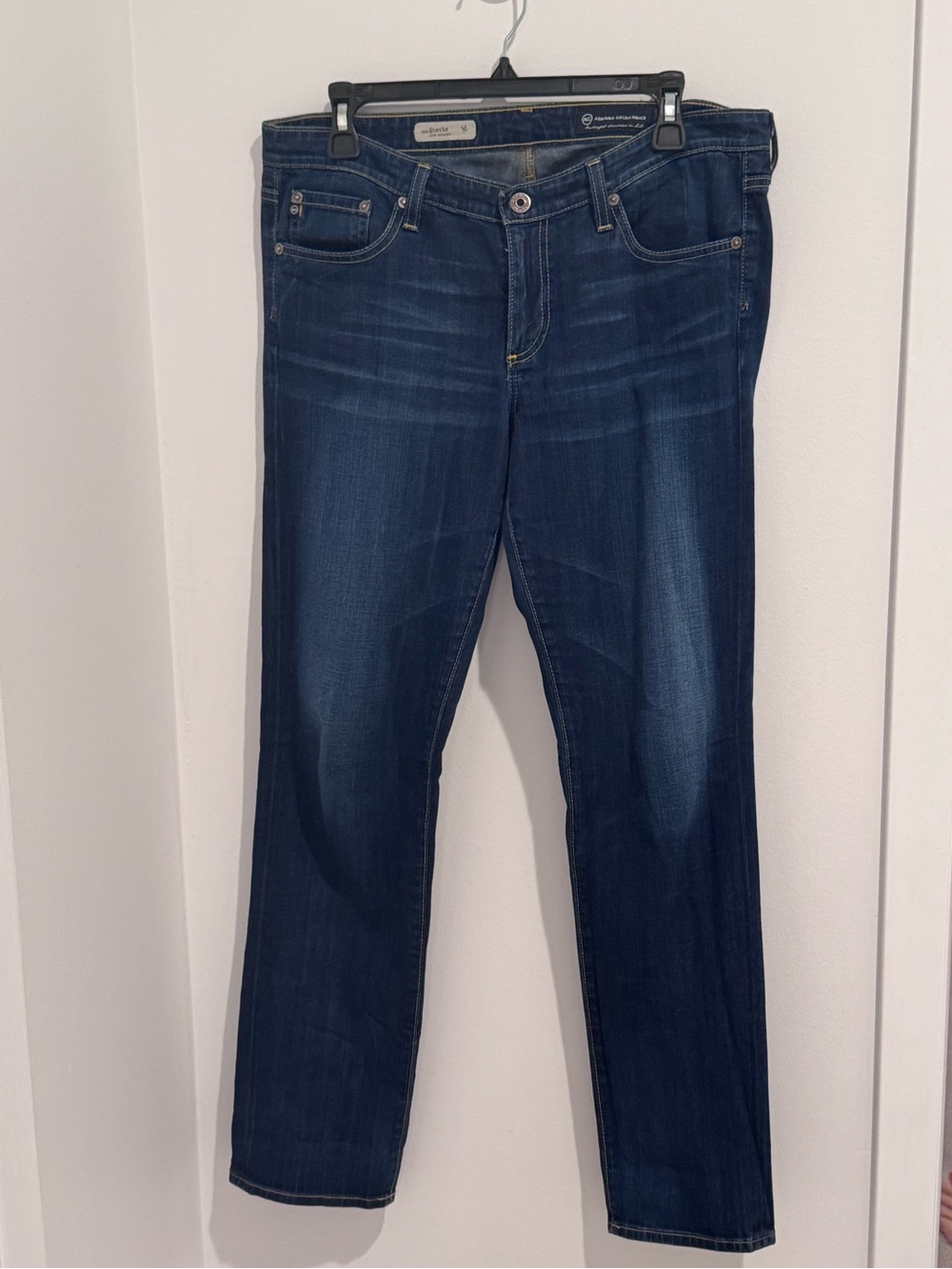 AG Adriano Goldschmied Women's Dark Blue Slim Straight Leg Jeans